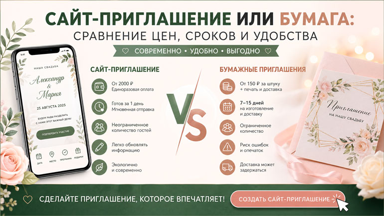 Сайт-приглашение или бумажные приглашения — что выбрать в 2026 году