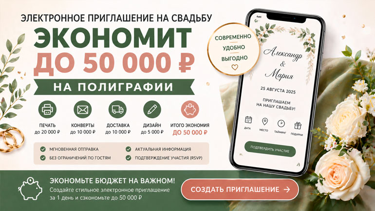 Как электронное приглашение экономит до 50 000 ₽ на свадьбе
