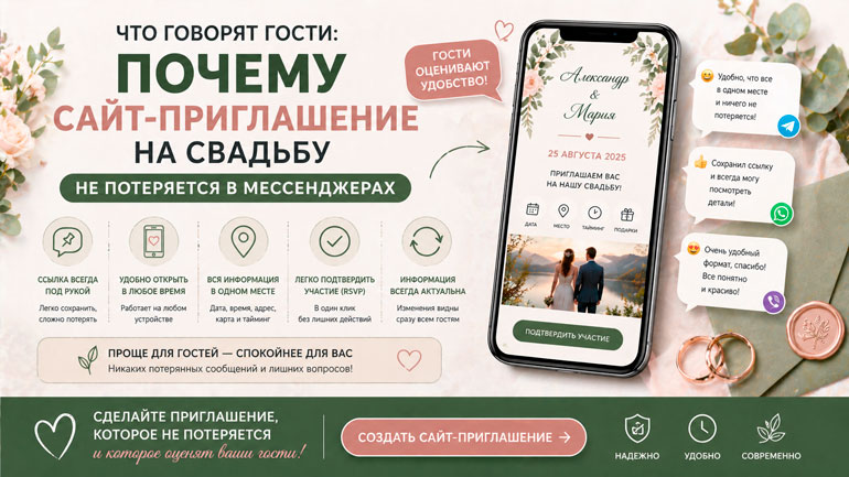 Сайт-приглашение на свадьбу — не потеряется в мессенджерах