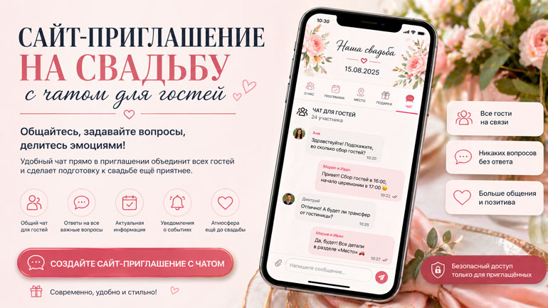 Сайт-приглашение на свадьбу с чатом для гостей