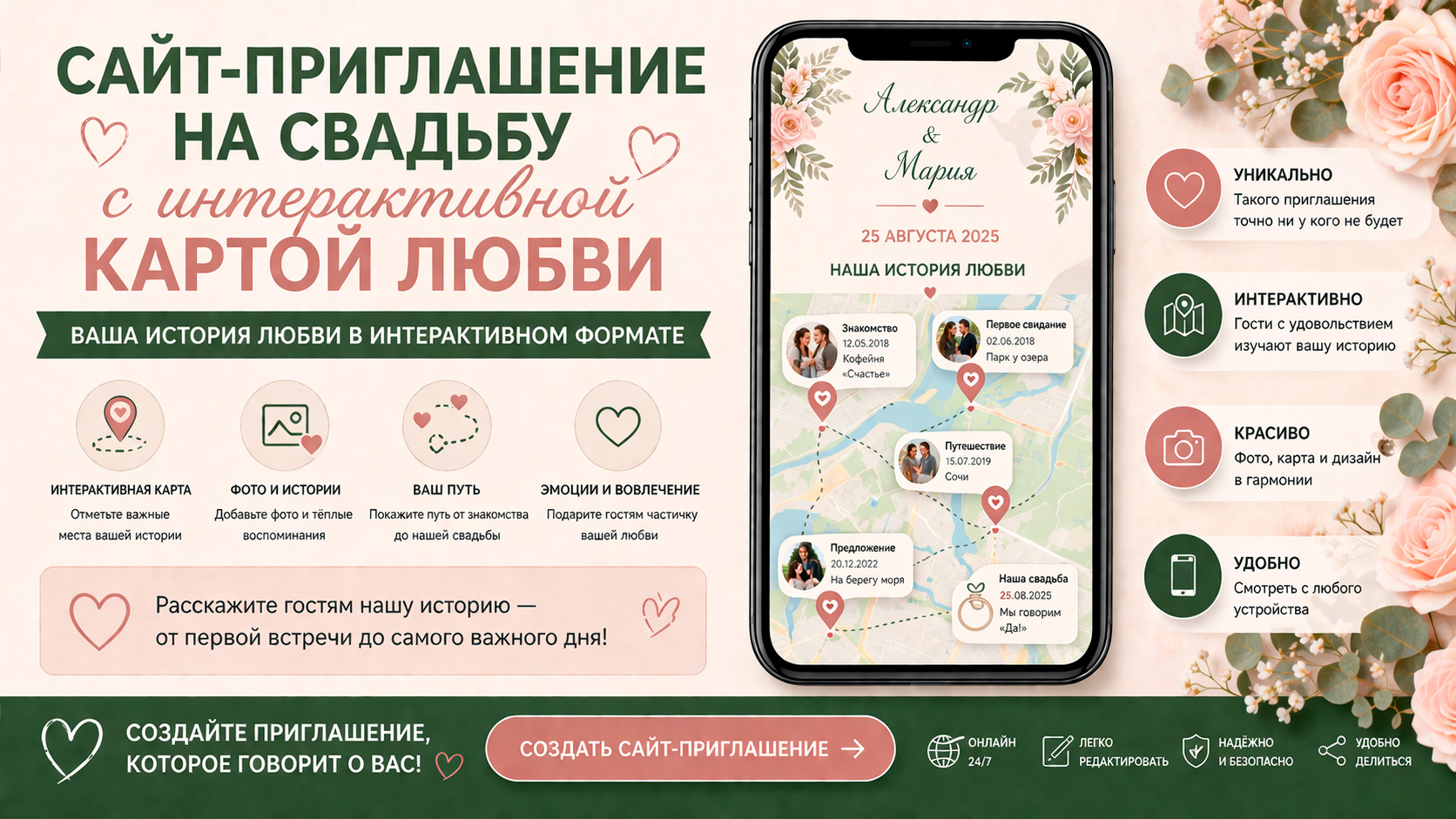 Интерактивная карта любви на сайте-приглашении