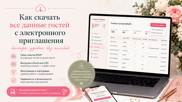 Как скачать все данные гостей с электронного приглашения